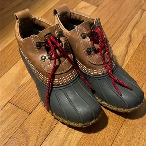 LL Bean Brown and Gray short Duck Boots, women’s size 6